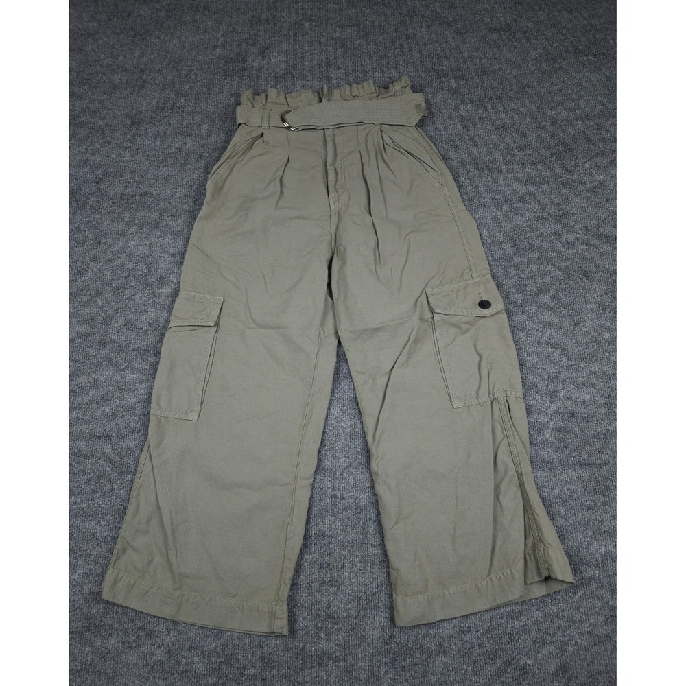 Citizens of Humanity Wide Leg Cropped Paper Bag High Waist 24 Linen Blend Green
